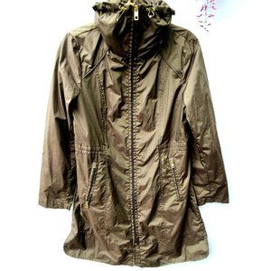 Cole Haan Trench Coat & Purse Set Size M Packable Hood Olive Green Rain Wind